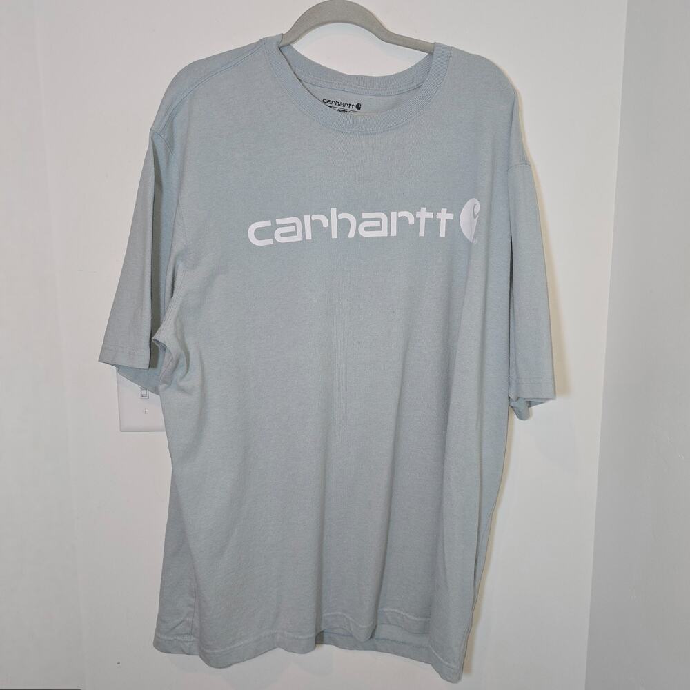 Carhartt Shirt Men's XL Loose Fit Blue Short Sleeve Logo Tee Relaxed